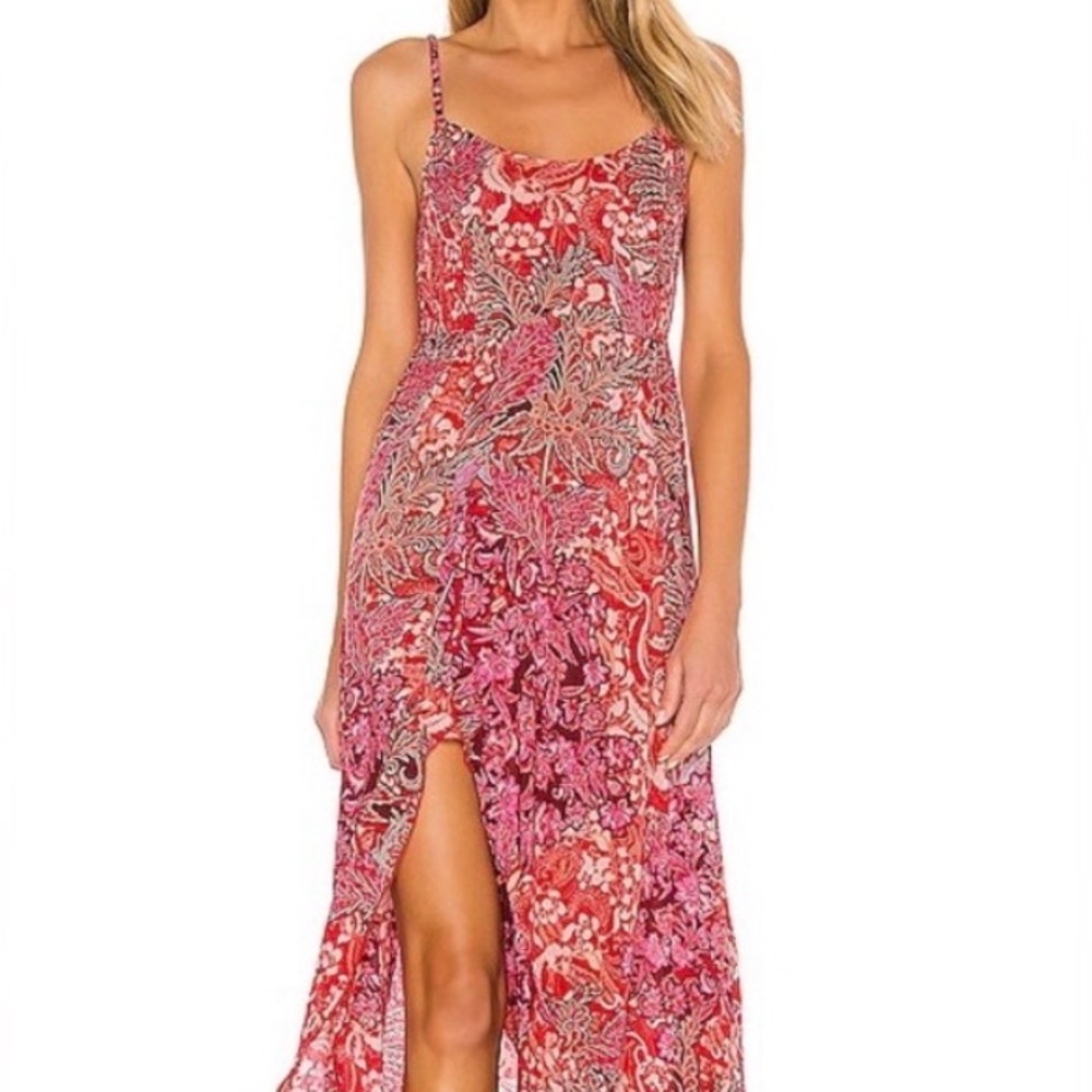 Free People Forever Yours Smocked Floral Slip Red Dress size XL